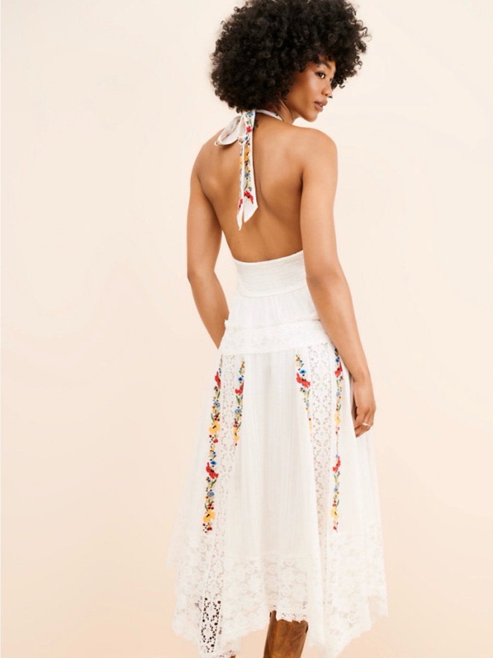 Free People Keila Midi Dress embroidery and lace halter dress - Picture 2 of 16